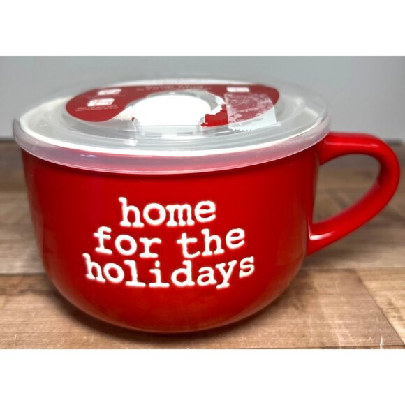 Joseph A. Collection 25oz Red Soup Mug With Lid  Home For The Holidays Design - Picture 1 of 8